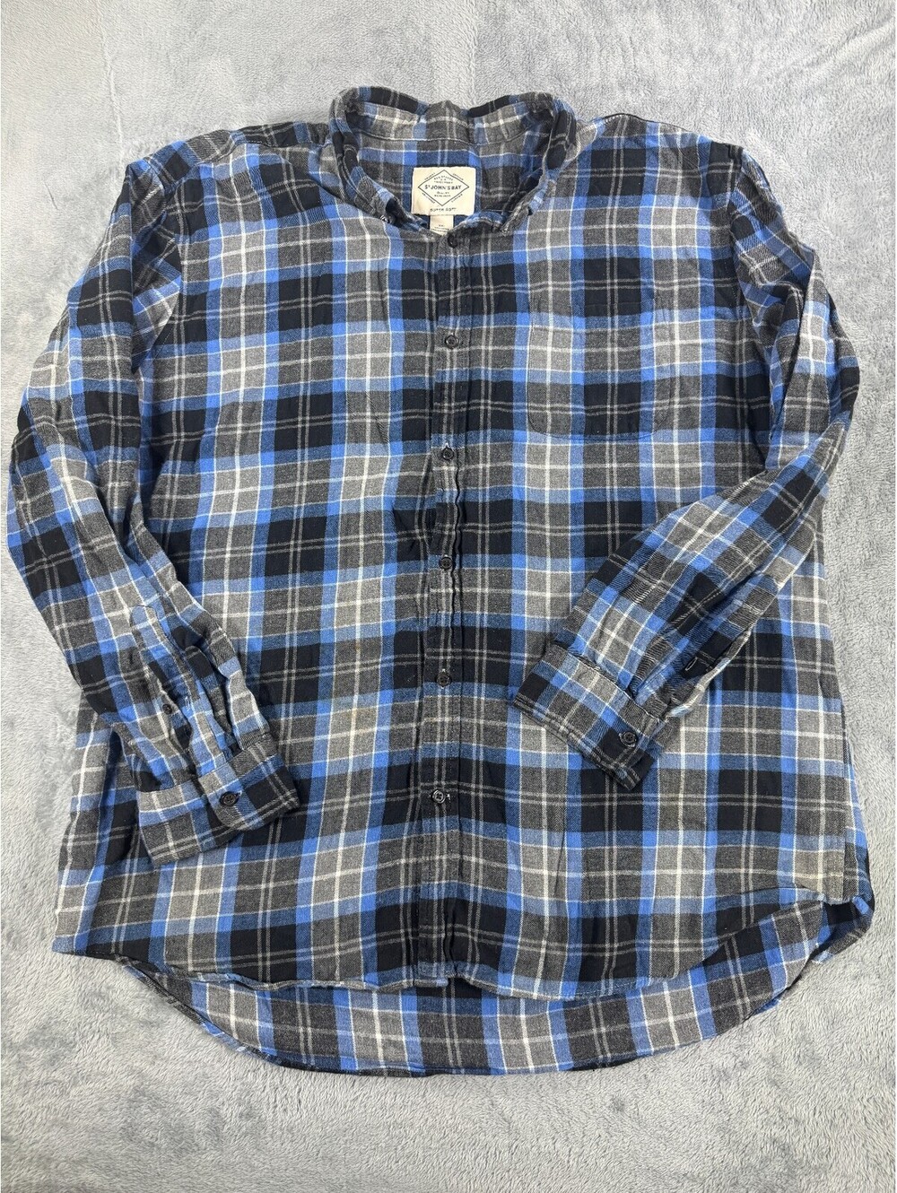 St. John's Bay Men's Blue Button Down 2XL Classic Fit Long Sleeve Super Camisa